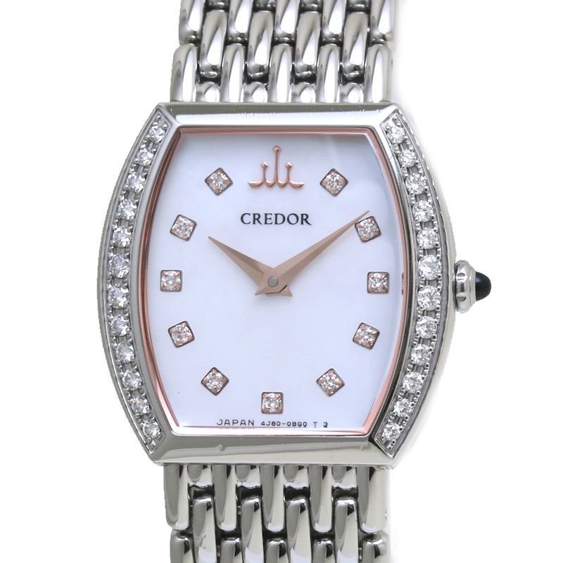 クレドール シグノ GSAW983 4J80-0AY0 ベゼルダイヤモンド 11Pダイヤモンド【磨き済/電池交換済】ステンレススチール レディース /39904【中古】【腕時計】