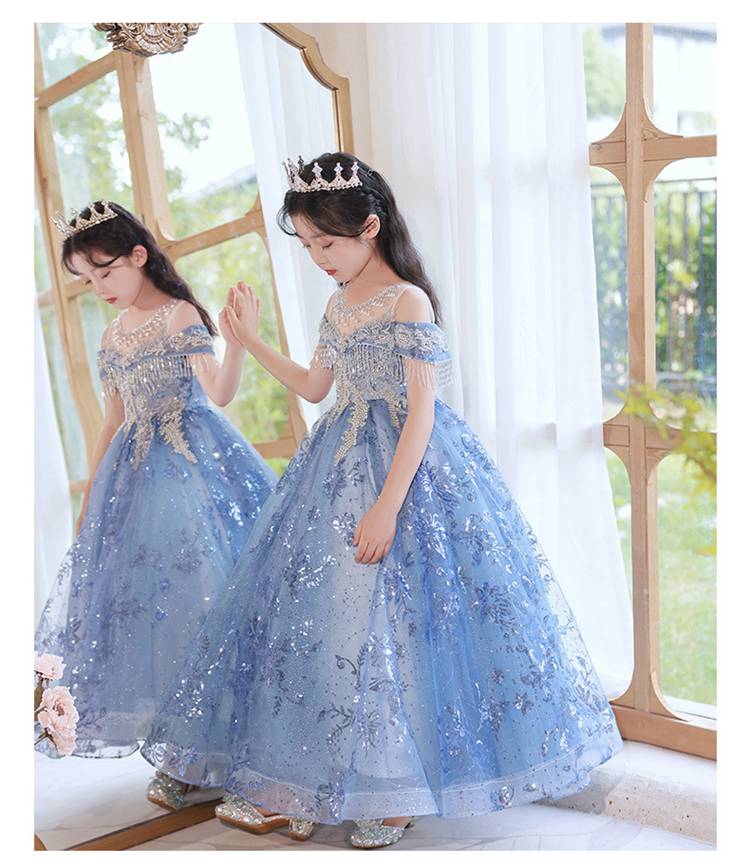 【可愛い刺繍蝶付き！】子供ドレス ピアノ発表会 キッズ ロングドレス ワンピース キラキラ スパンコール ルドレス 女の子 フォーマルドレス 子ども 誕生日 パーティードレス 結婚式 七