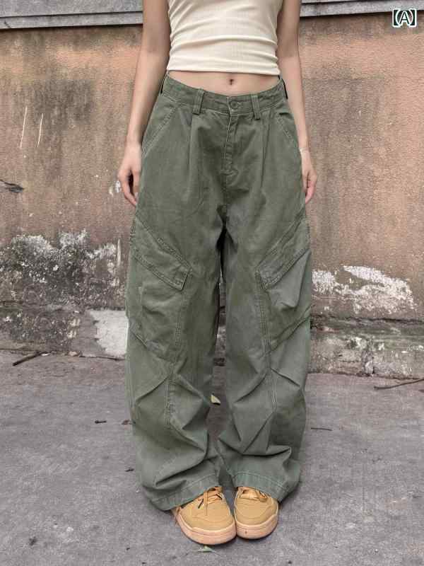 カーゴパンツ　メンズ　レディース XFX アメリカン レトロ ストレート マルチ ポケット オーバー オール レディース ストリート ワイド レッグ カジュアル パンツ