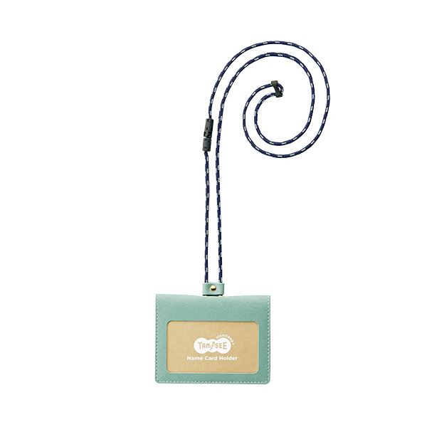 （まとめ） TANOSEE合皮製ネームカードホルダー 2つ折りタイプ ブルー 1個 [x5セット]
