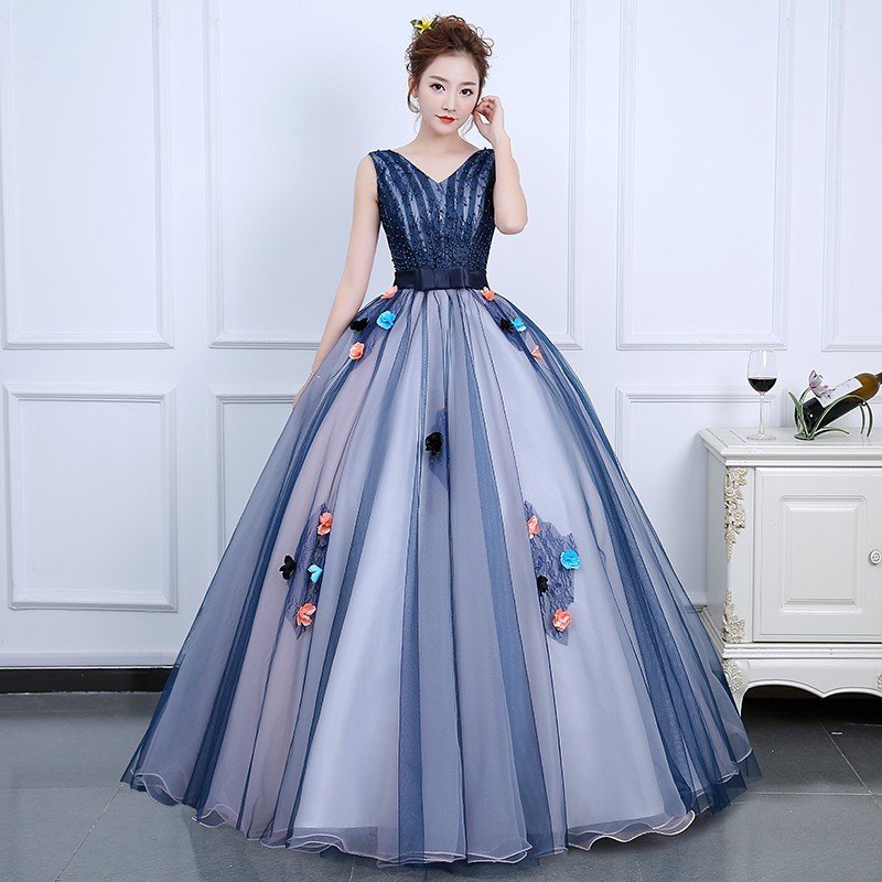 カラードレス 演奏会用 ロングドレス 安い コンサート パーティードレス 発表会 ウェディングカラードレス 二次会 プリンセス 結婚式 ステージ衣装 ブルー 8,080円