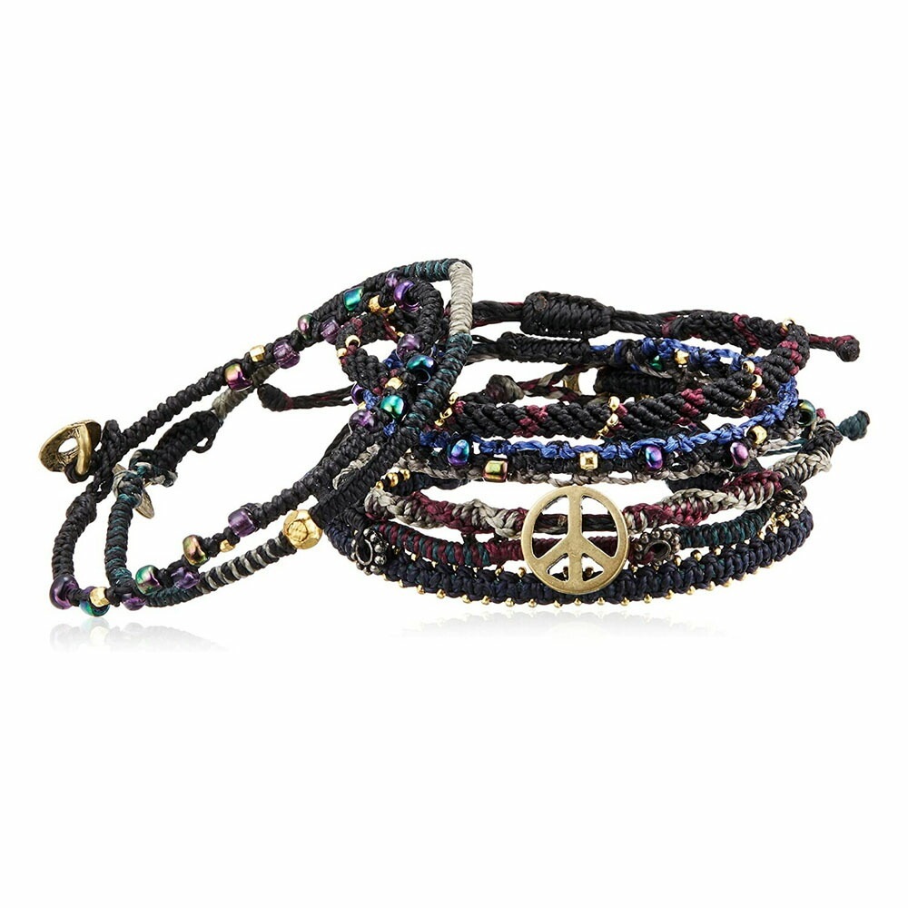 ブレスレット 7ストランド WA0389blk-50 ブラック パープル 男女兼用 ユニセックス フェアトレード 手作り グァテマラ産 【メール便送料無料】