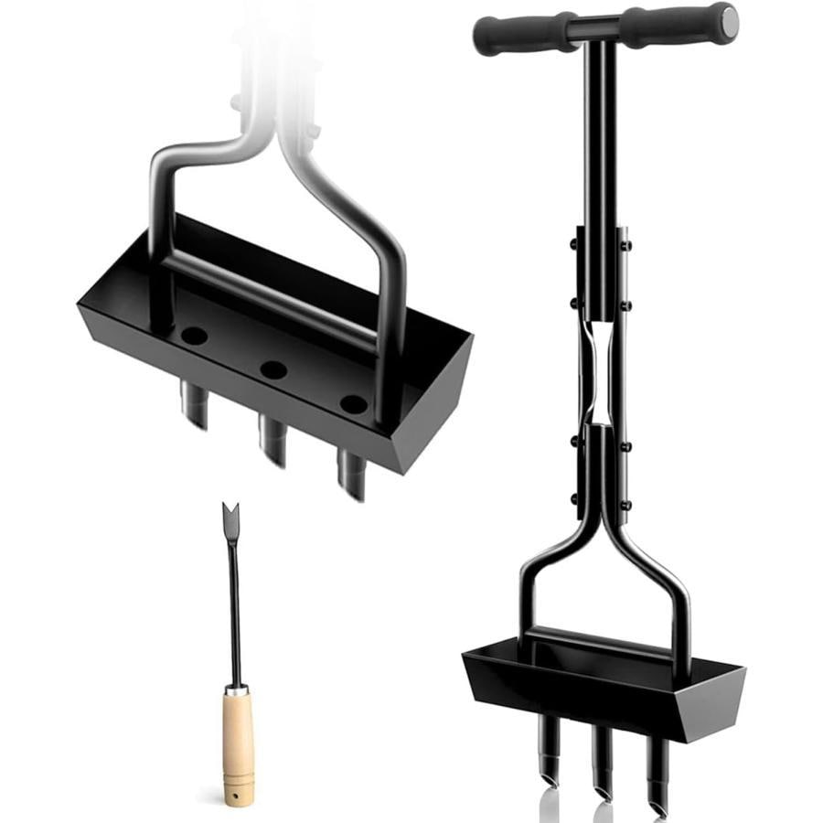 【2枚購入で100円OFF】芝生エアレーター コアリングツール 手動草プラグコアエアレーター 中空スロット3つとフレームトレイ付き 雑草掃除ツール 庭芝生エアレーションツール 庭圧