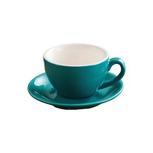 ラテカップ 200ml ラテアート ラテ カプチーノ ソーサーセット コーヒーカップ ラテボウル コーヒー 陶器 レイクブルー FUN COFFEE (co-0016-10)