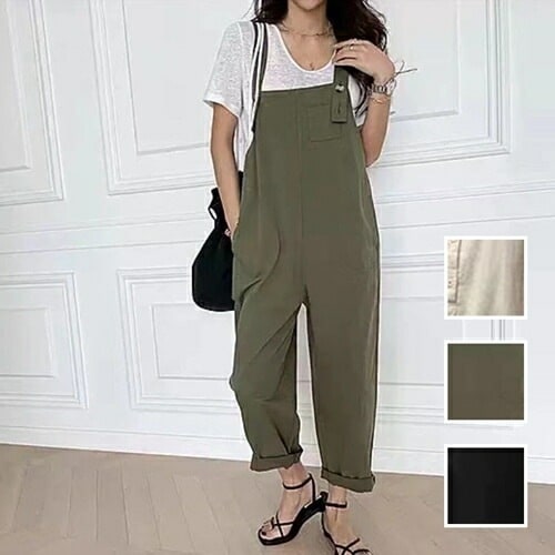 オールインワン オーバーオール 韓国 ファッション レディース 春 夏 カジュアル コーデ シンプル 定番 セレカジ 20代 30代 40代 2025 オーバーオール ワイド シアー フロントボ