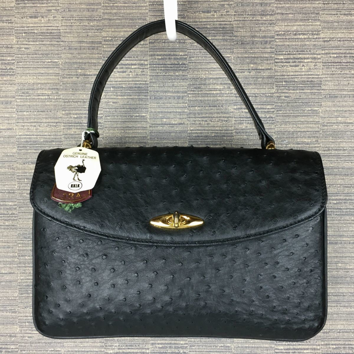 JRA　証書付き　オーストリッチレザー/本革　ハンドバッグ黒/BLACK/ブラックbag菅NO.YB16-15