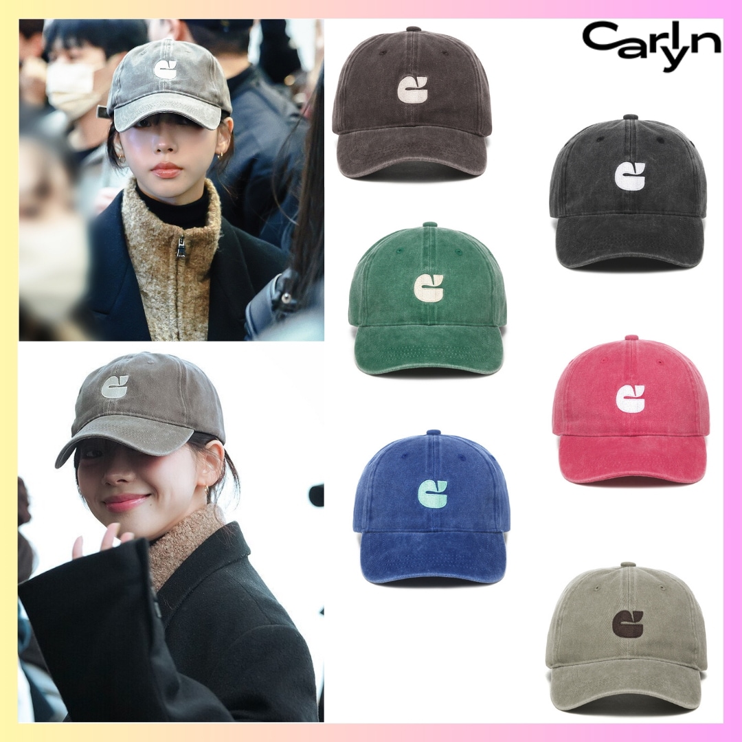 [Aespa カリナ着用] Carlyn New Logo Washed Cap - 6 カラー+ FREE OMAKE 韓国ファッション レディースレディース ボールキャップ