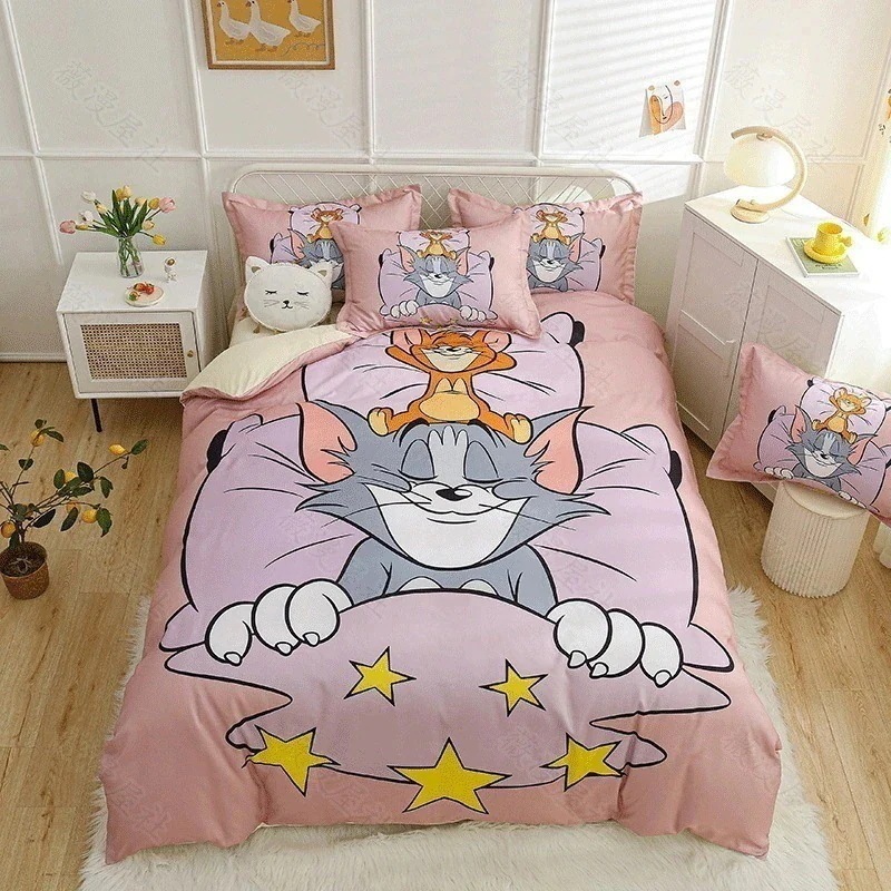 ２点で1oo円OFF！【最安値挑戦】漫画子供猫とネズミ綿4セット男子と女子寝室かわいい綿布団カバー学生3セット 品質良い