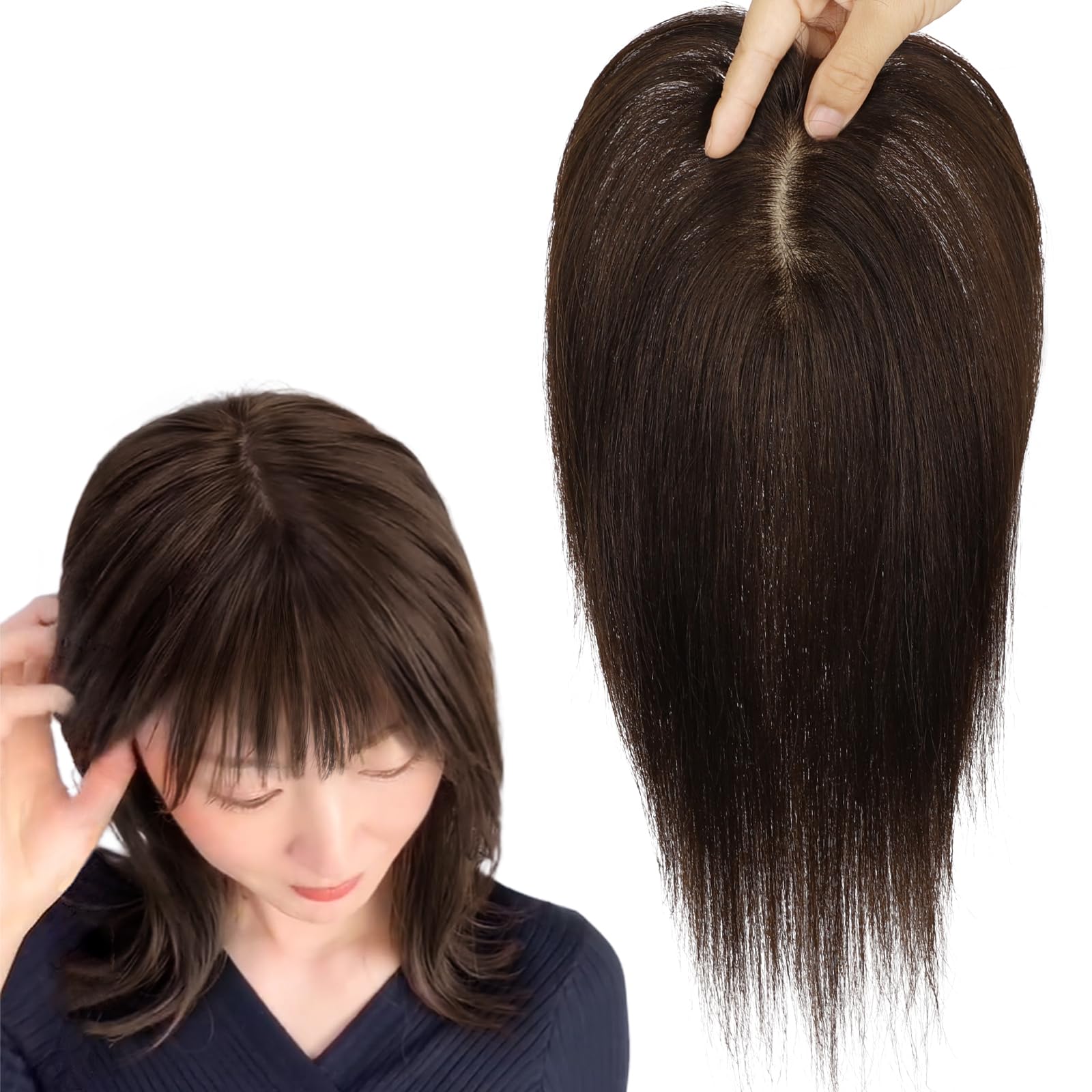 ヘアピース 人毛 部分ウィッグ 頭頂部 ポイントウィッグ トップヘアピース トップカバー レディース 医療用 自然 軽量 増毛 薄毛隠し