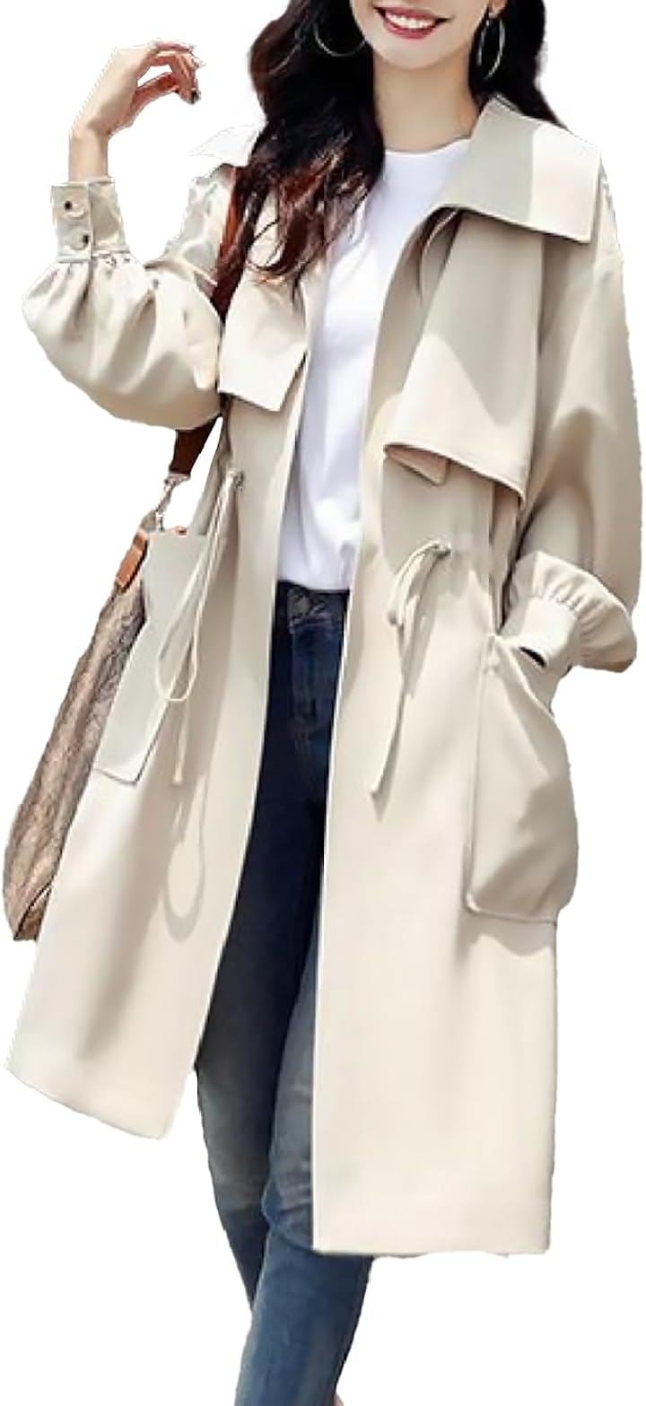 アウター レディース 春 カジュアル ロングコート トレンチコート 上着 羽織りもの 長袖 ジャケット ビジネス スプリング 秋 (ベージュ, S)