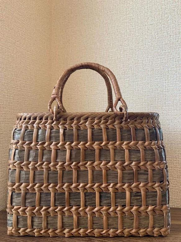 胡桃 山葡萄 くるみかごバッグ 山葡萄かごバッグ 手作り 籠バッグ 内布あり (約)幅31.5本体高さ24.5マチ13cm