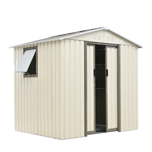 【可動棚&すべり出し窓付き】物置 屋外 スチール 倉庫 床材補強フレーム付き 戸外収納庫 W194cm*D162cm*H184cm 物置き おしゃれ 大型 収納庫 屋外物置 防さび ベランダ da