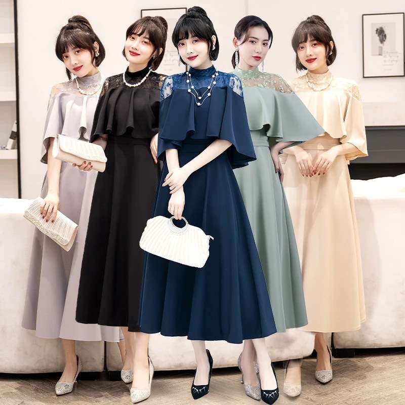 ドレス 結婚式 お呼ばれ パーディー ミモレ丈 パーティードレス レースドレス ワンピース おしゃれ フォーマル 二次会 パーティー お呼ばれ 演奏会 成人式