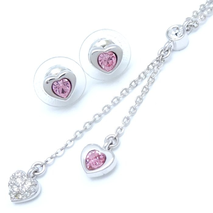 ハートモチーフ ネックレス ＆ ピアス セット ピンク シルバーメッキ/291847【中古】