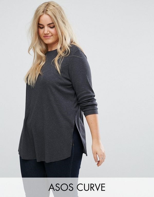 ASOS エイソス レディース 大きめサイズ ゆったりサイズ 送料無料 Charcoal marl CURVE Ultimate Easy with Curved Hem