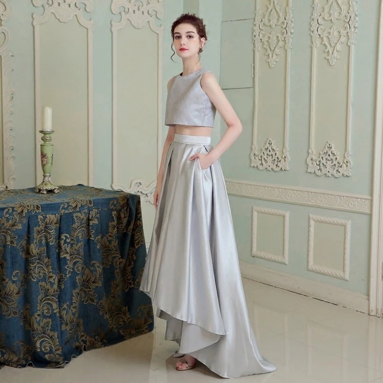 ワンピースドレスドレス花嫁介添人服 2025秋のベストショートフロントアンドバックロングスカート