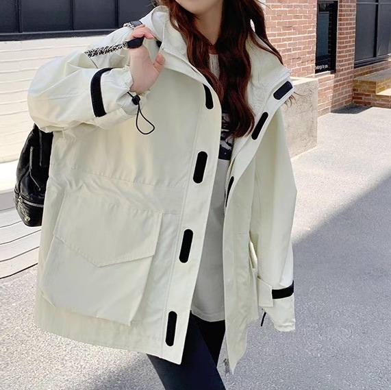 レディース アウター 上着 ウィンドブレーカー 長袖 フード ストリート ウエストマーク ハイウエスト ラフ メンズライク マニッシュ ボーイッシュ スポーティー 抜け感 カレッジ風 学生風