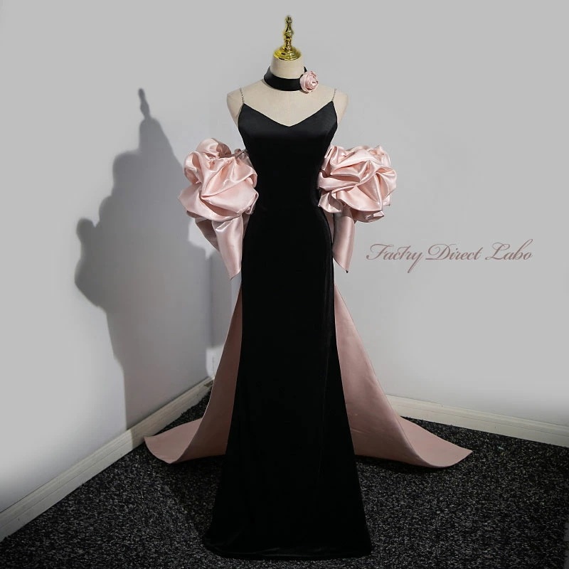 お袖取り外し可能 カラードレス 2way カラードレス ロングドレス パーティードレス 黒 マーメイドドレス ウェディングドレス ウエディングドレス 結婚式 二次会 花嫁 前撮り 演奏会 発表会 2w