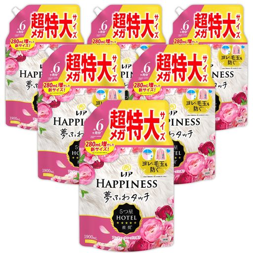 レノア ハピネス 夢ふわタッチ 柔軟剤 アンティークローズ 詰め替え 1,900ML×6袋 [大容量] [ケース品]