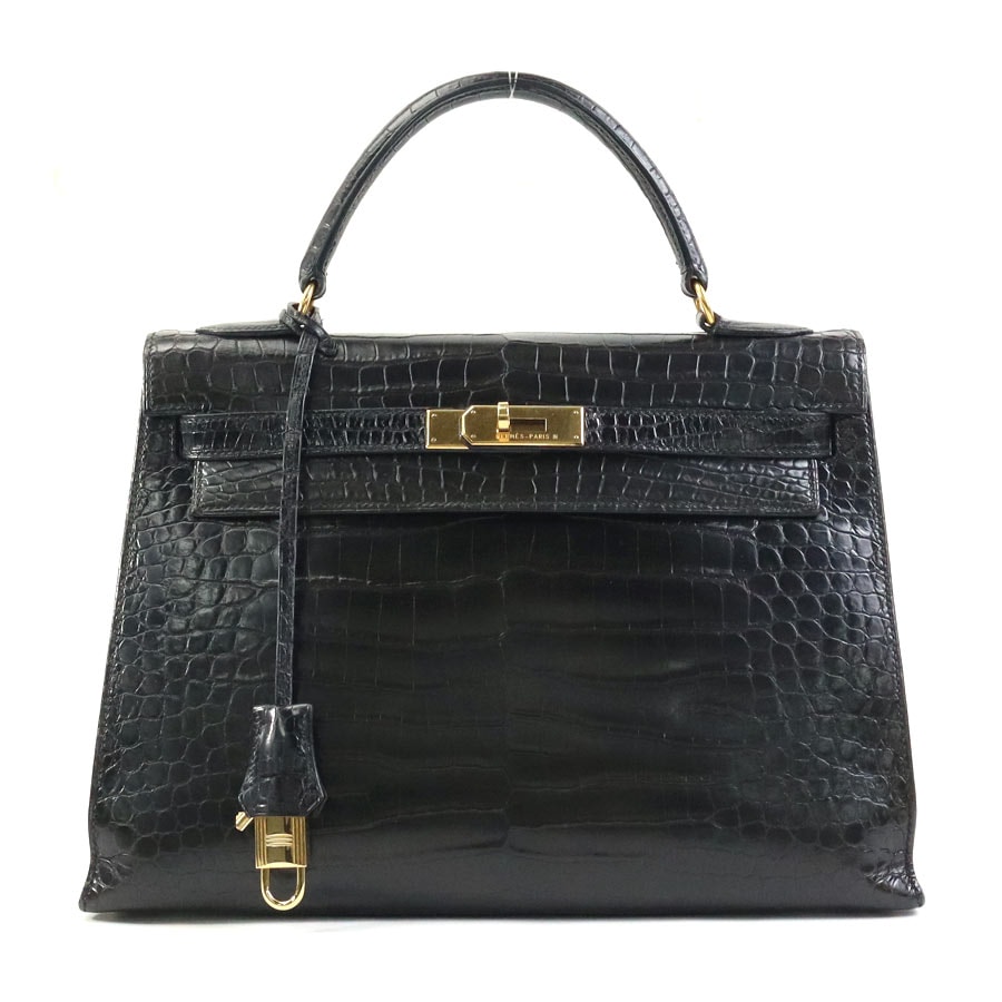 エルメス HERMES ハンドバッグ ケリー32 外縫い ポロサスマット ダークブラウン ゴールド レディース i0488