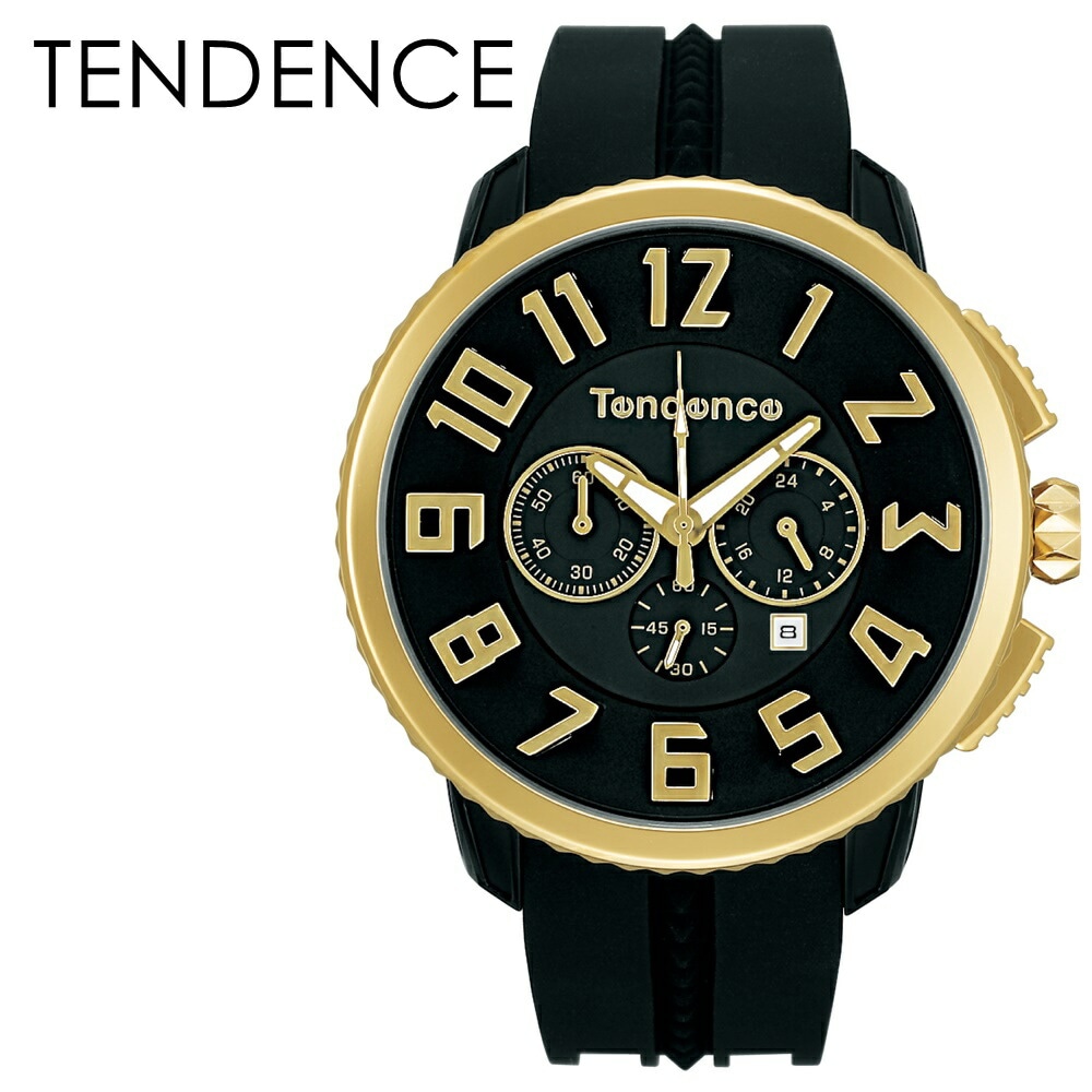 テンデンス 腕時計 手表 メンズ レディース ガリバー47 ブラック ゴールド インパクト クロノグラフ 3Dインデックス モダン シリコンベルト 10代 20代 30代 おしゃれ ファッション 18,648円