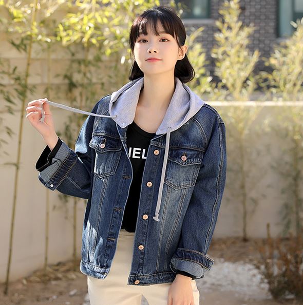 [bbaebbae] 取り外しできるフード付き バックジップ デニムジャケット (送料無料)おしゃれなシルエットのファッションコーデー提案ハイクォリティー/韓国ファッション