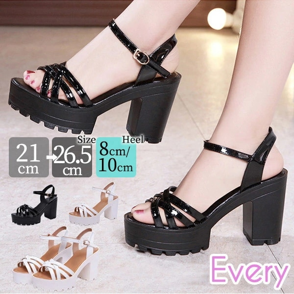 サンダル レディース ヒール 太ヒール ベルト ストラップ 春夏 大きいサイズ ストーム ハイヒール 小さいサイズ レディース ブラック ホワイト 母の日 プレゼント 21.0 21.5 22.0 2 5,322円