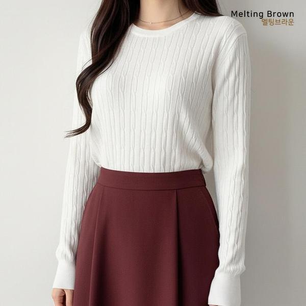 女性ニットルーズフィットケーブルニットIN01