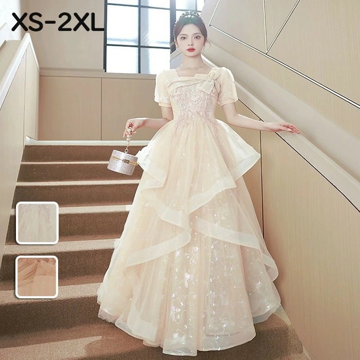 ドレス レディース ロング丈 ピアノ 発表会 パーティードレス 結婚式 イブニングドレス フォーマル 大人 ドレス エレガント お呼ばれ 袖あり 二次会 披露宴 演奏会 忘年会 司会ドレス シ