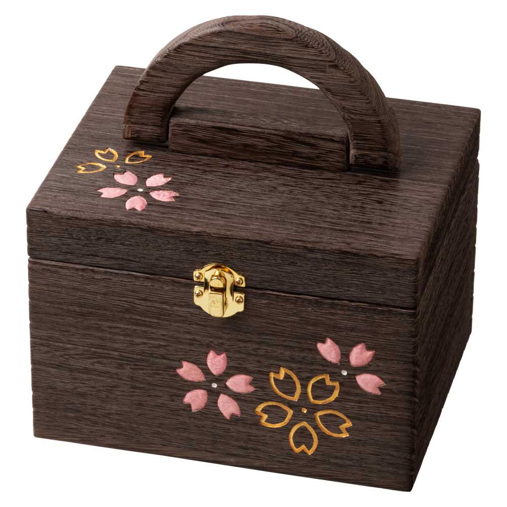 ソーイングボックス・小 (043)　桜　裁縫箱　木目込細工　桐製・時代仕上　箱長の桐工芸品　日本製　東京浅草の木製品