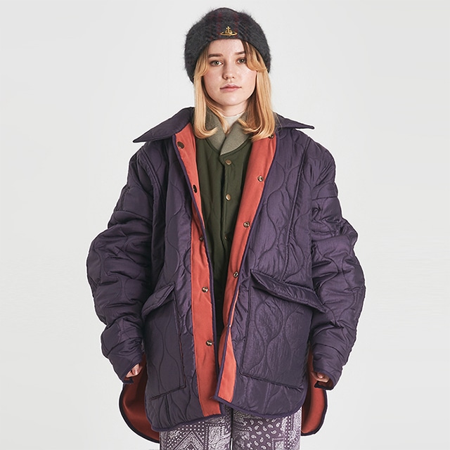 [送料無料]スミスアもー キルティングリバーシブルM-65オーバーサイズパディングジャケットオレンジ