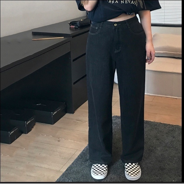 ワイドデニムパンツ レディース パンツ ワイドパンツ ロング ストレート 綿 シンプル カジュアル おしゃれ かっこいい 定番 着回し 普段使い オールシーズン ブラック 大きいサイズ 運動 休日