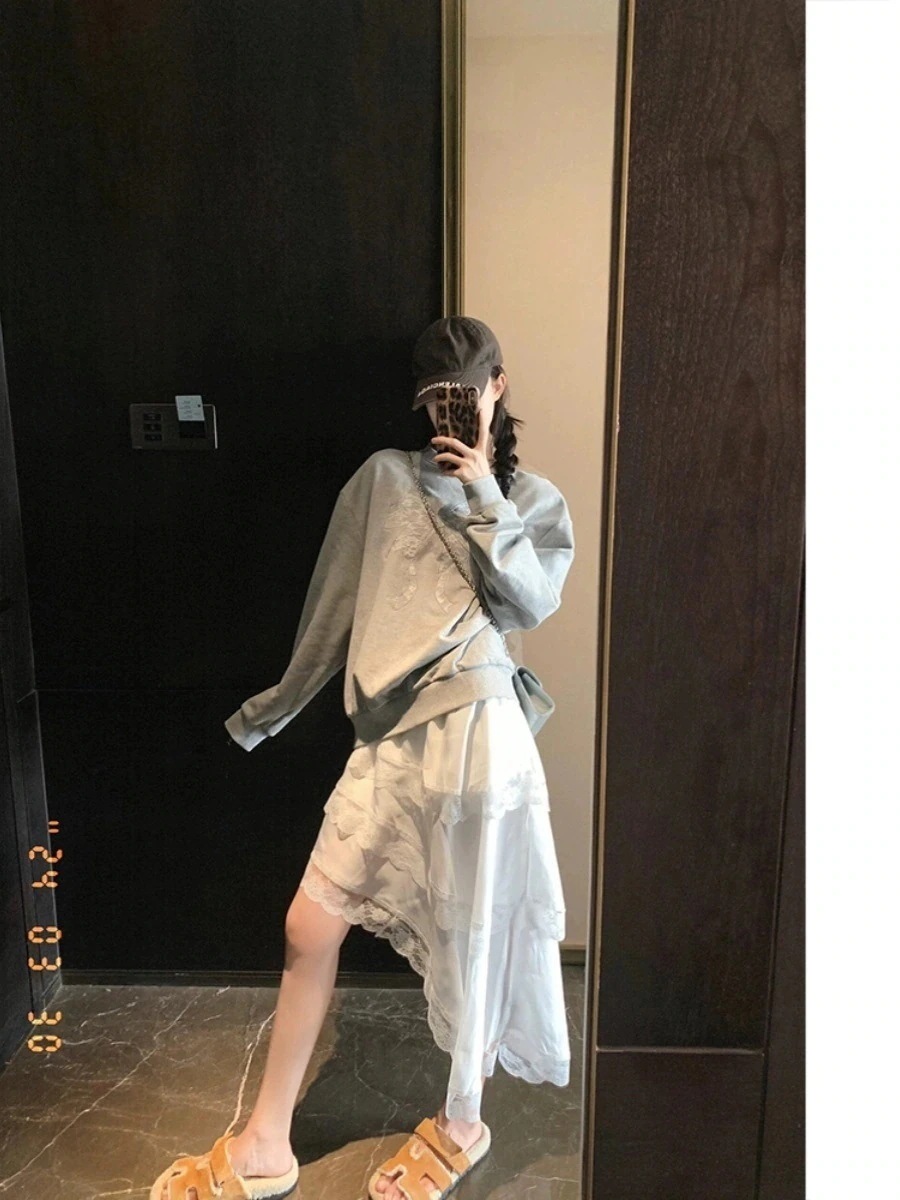 フレアスカ-ト 韓系レースの多今週の割引は 25% オフです層レトロで甘く不規則なウエストのタイトスカート メガ割 マキシスカート