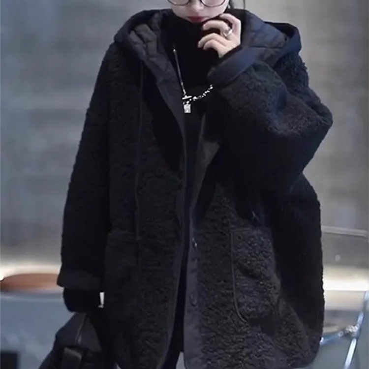 アウター コート ミディアム丈コート ムートンコート フード付き 長袖 前開き ボタン ポケット ミディアム丈 かわいい 大人可愛い きれいめ シンプル 上品 おしゃれ かっこいい カジュアル レトロ