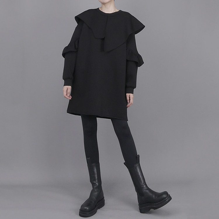 ビッグカラー ラペルカラー 丸首 ミニ丈ワンピース OHCA0132