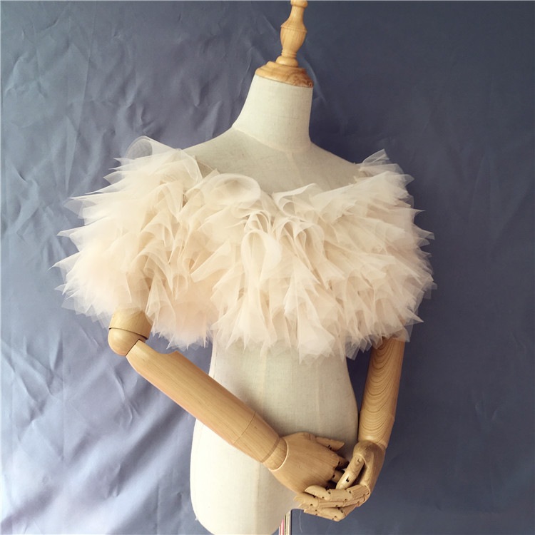 多層チュール シャンペン色 肩掛け ケープ 取り外し可能 ウェディングド