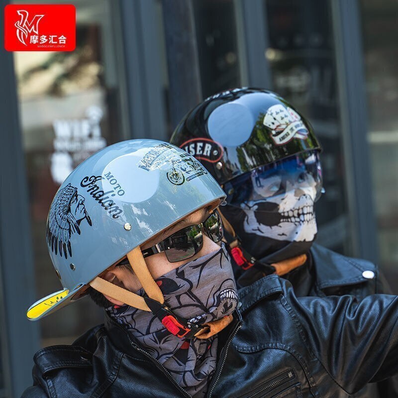 オートバイヘルメット灰色の男性と女性のドイツのレトロなオートバイハーフヘルメット4つのユニバーサル電気自動車ライトヘルメットp241521340