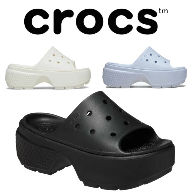 クロックス レディース 厚底 スライドサンダル ストンプ スライド シャワーサンダル チャンキーソール カジュアルシューズ シャワサン 209346 001 ブラック 黒 0WV チョーク 5AF