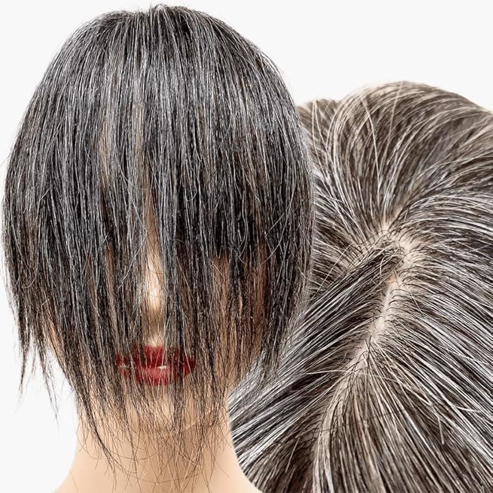 部分ウィッグ かつら ヘアピース ポイントウィッグ 白髪 グレイヘアー 女性 レディース 人毛mix 前髪(白5黒5(人毛100%), グレイヘアーショート(前髪未カット＆ベース大)