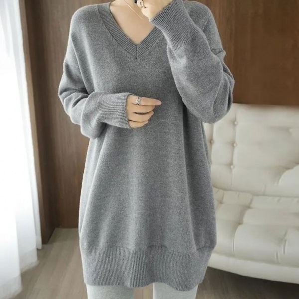 【SNS大人気アイテム登場】 シンプル カジュアル 無地 Vネック 長袖 ニットセーター レディース 秋 冬 秋コーデ