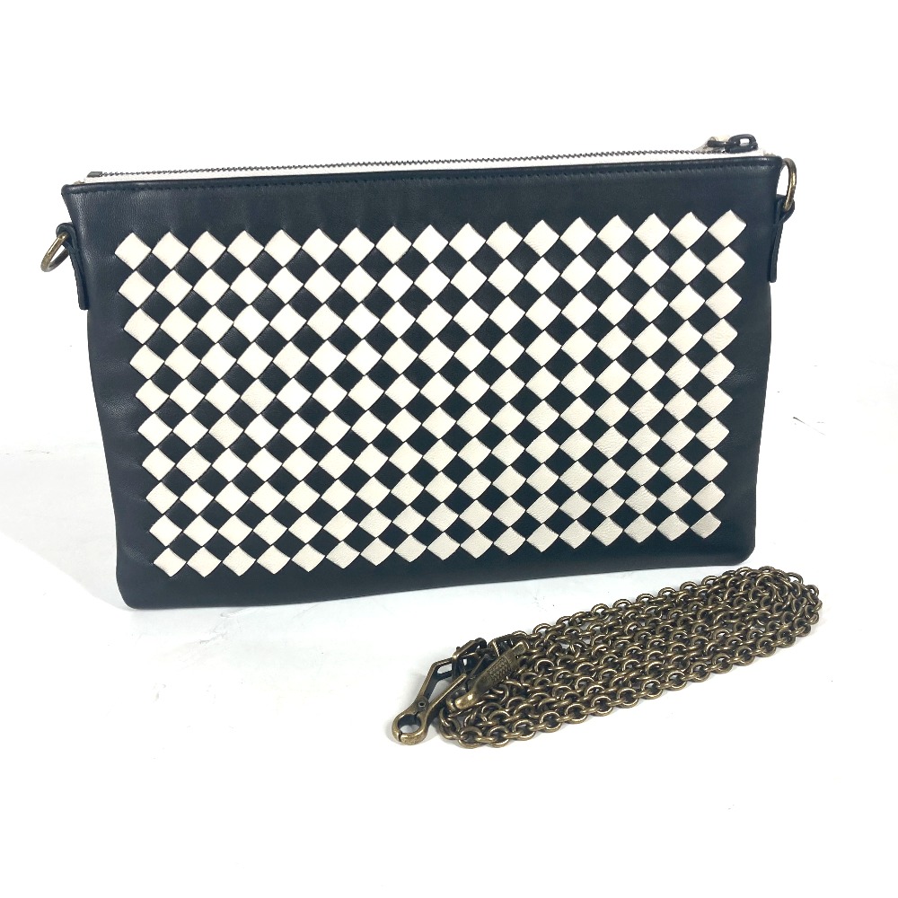 ショルダーバッグ イントレチャート 斜め掛け ポシェット 2WAYバッグ クラッチバッグ ポーチ チェーンバッグ レザー ブラック