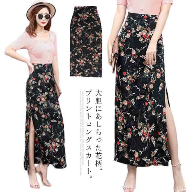 ロング花柄スカート フラワー 総柄 スカート ロング丈 ハイウエストスカート スリット入り ハイウエストスカート 花柄 シフォン ミモレ丈 春夏 夏 おしゃれ 可愛い 7,155円