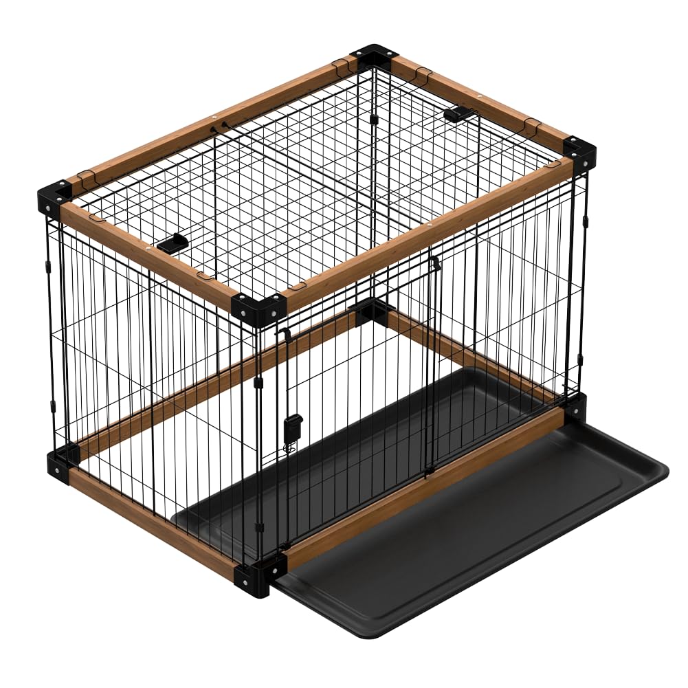 MEASUNM 犬ケージ 木製犬ケージ 犬サークル ペットケージ 折りたたみ 屋根付き トレー付き 掃除簡単 ブラウン 幅76.5x奥行55x高さ60cm 13,592円