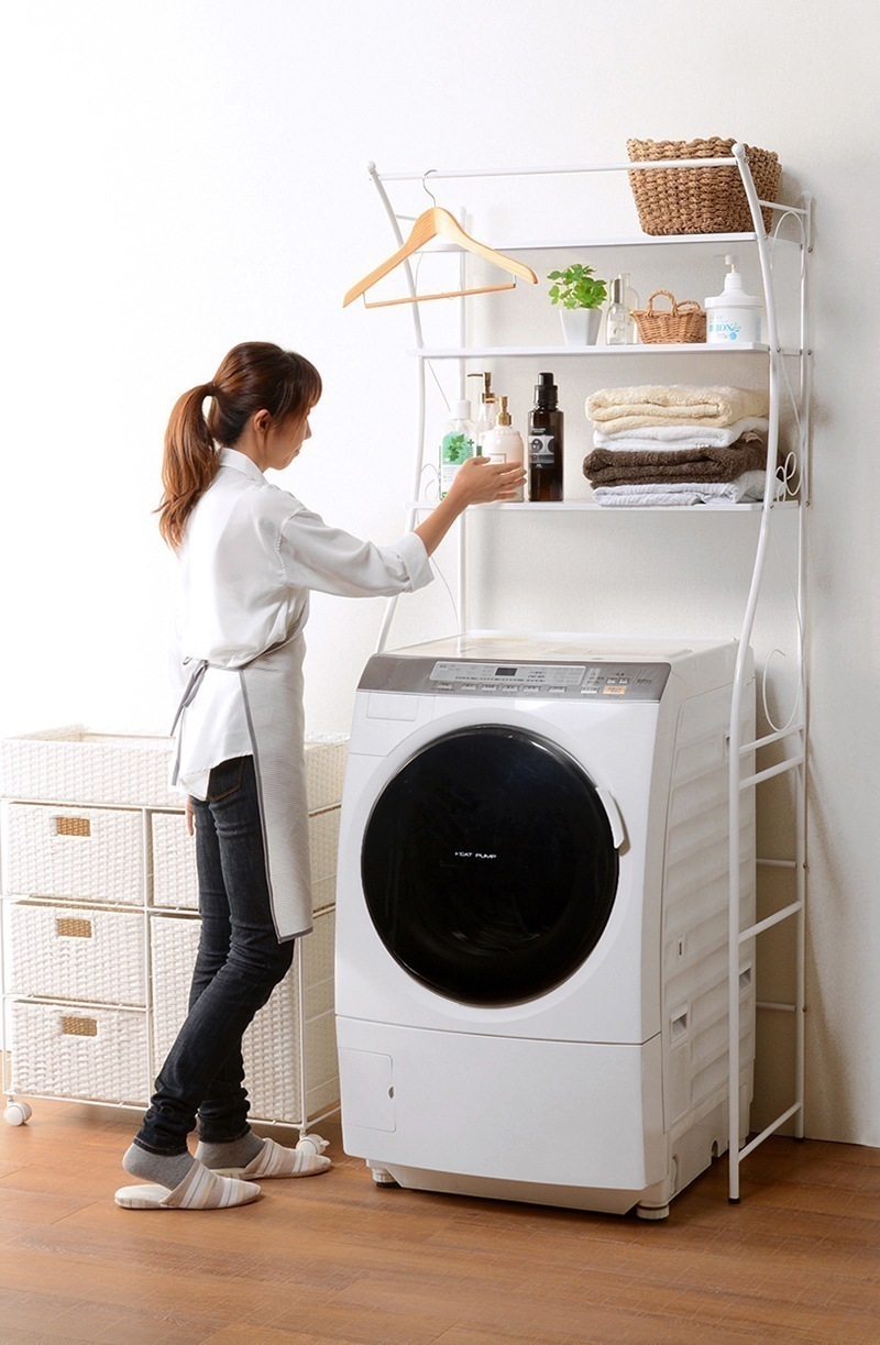 ラック 棚 洗濯機 ランドリー 収納 物干し ハンガー すき間 隙間 スチール アンティーク かわいい エレガント 75cm