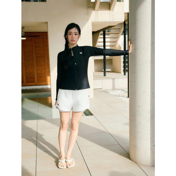 女性用ビーチ365レギュラーフィット女性用ジップアップラッシュガード水着(A5BL1QR42)BLK