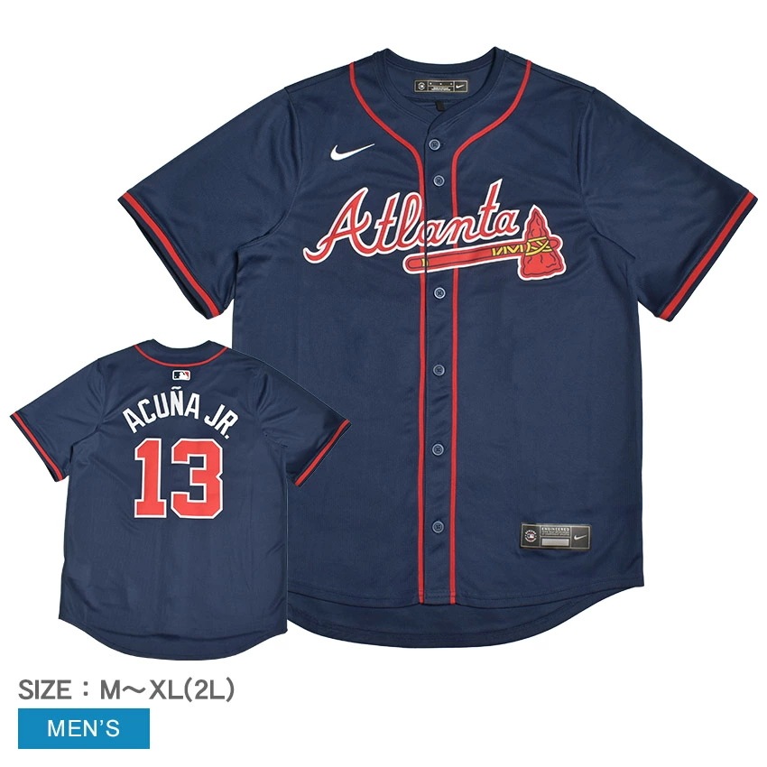 ロナルドアクーニャジュニア アトランタブレーブス MLB ユニフォームシャツ 半袖 ボタン チームロゴ 野球 Limited ANA1 Atlanta Alt T7LM-AWA1-AW9-00F