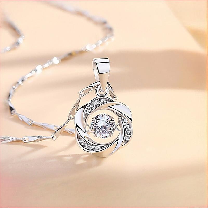 999純銀製女性用韓国風シンプルでファッショナブルなメッシュペンダントチェーン鼓動するハートネックレス