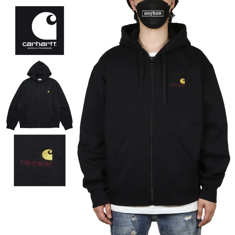 カーハート WIP ジップアップパーカー Carhartt ジップパーカー トップス メンズ レディース ブランド 大きいサイズ 黒 ワンポイント