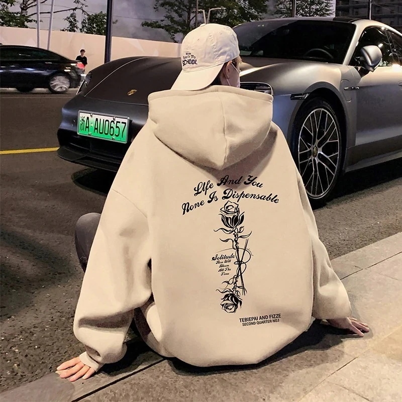 パーカー コットンローズプリントカップルセーターメンズ中綿入りスタイルフードジャケットルーズパーカー メンズファッション ロングスリーブトップス