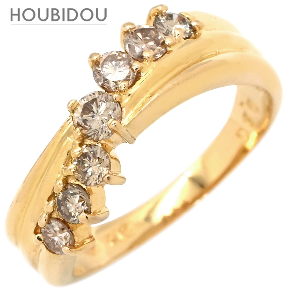 リング 指輪 ダイヤ 0.50ct イエローゴールド K18YG Au750 18K 7粒 7石 7P ウェーブライン カーブ 10.5号【中古】